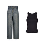 SET BAGGY JEANS PANTS SAND WASHED BLUE + TANK TOP PREMIUM