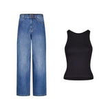 SET BAGGY JEANS PANTS BLUE + TANK TOP PREMIUM