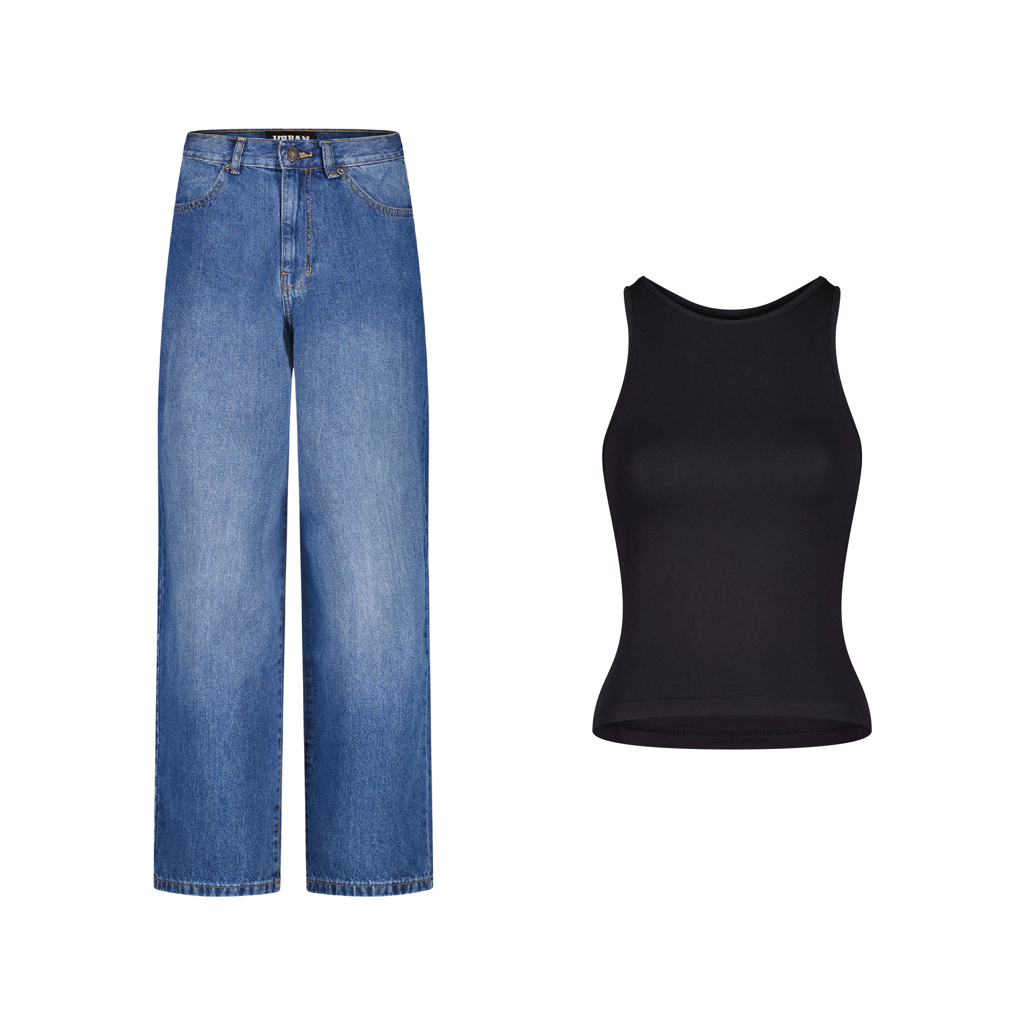SET BAGGY JEANS PANTS BLUE TANK TOP PREMIUM BLACK WOMEN – NORM-CORE