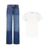 SET REGULAR JEANS HOSE BLAU + T-SHIRT CLASSIC WEISS
