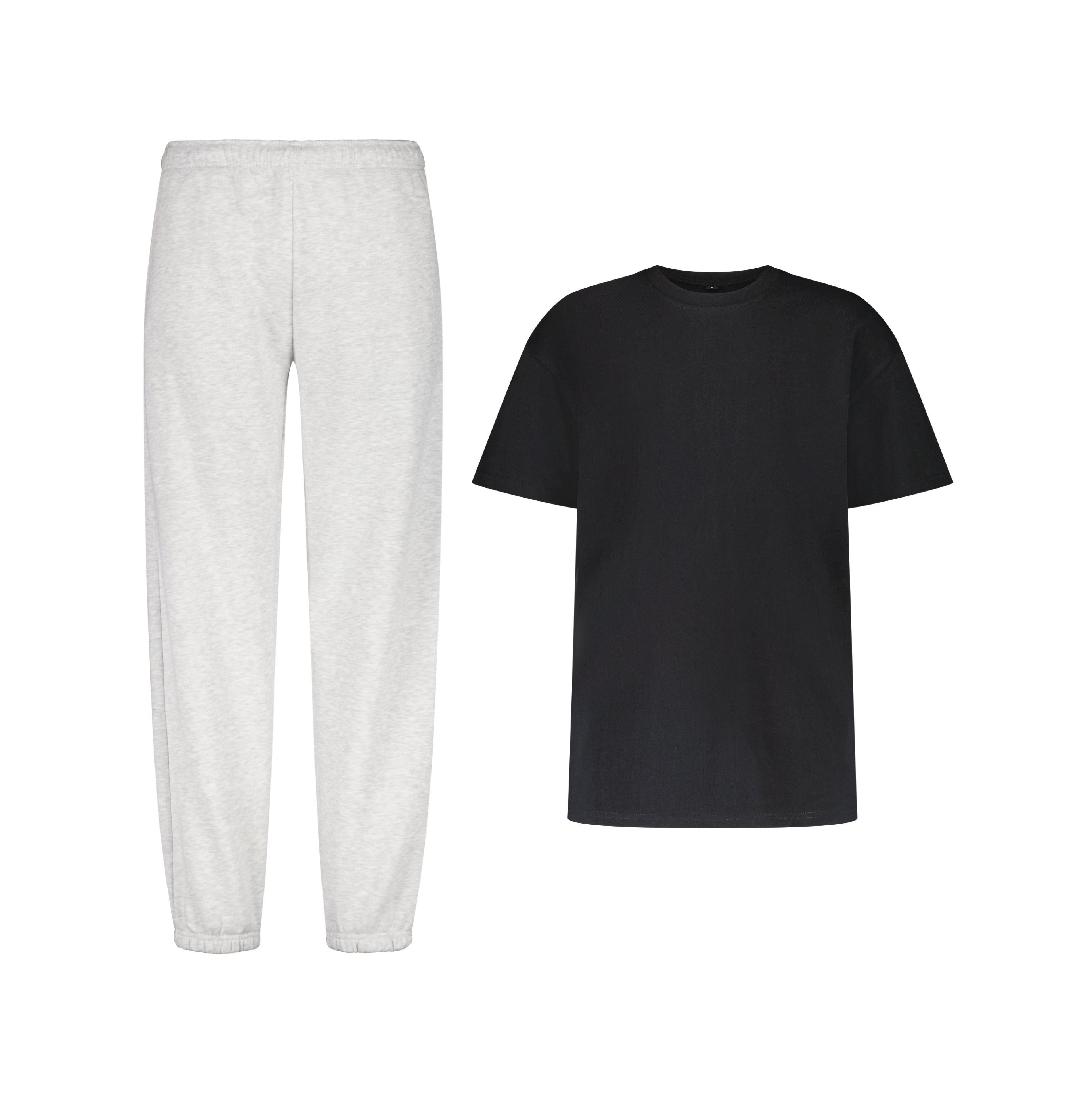 SET JOGGING PANTS PREMIUM HEATHER GREY T SHIRT PREMIUM BLACK MEN NORM CORE
