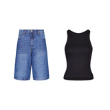 ENSEMBLE SHORT JEANS BAGGY BLEU + DÉBARDEUR PREMIUM