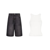 ENSEMBLE SHORT JEANS BAGGY NOIR + DÉBARDEUR PREMIUM