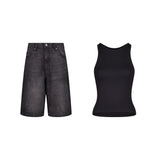 ENSEMBLE SHORT JEANS BAGGY NOIR + DÉBARDEUR PREMIUM