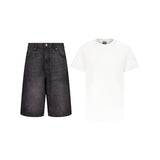SET BAGGY JEANS SHORTS SCHWARZ + T-SHIRT CLASSIC