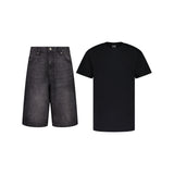 SET BAGGY JEANS SHORTS SCHWARZ + T-SHIRT CLASSIC