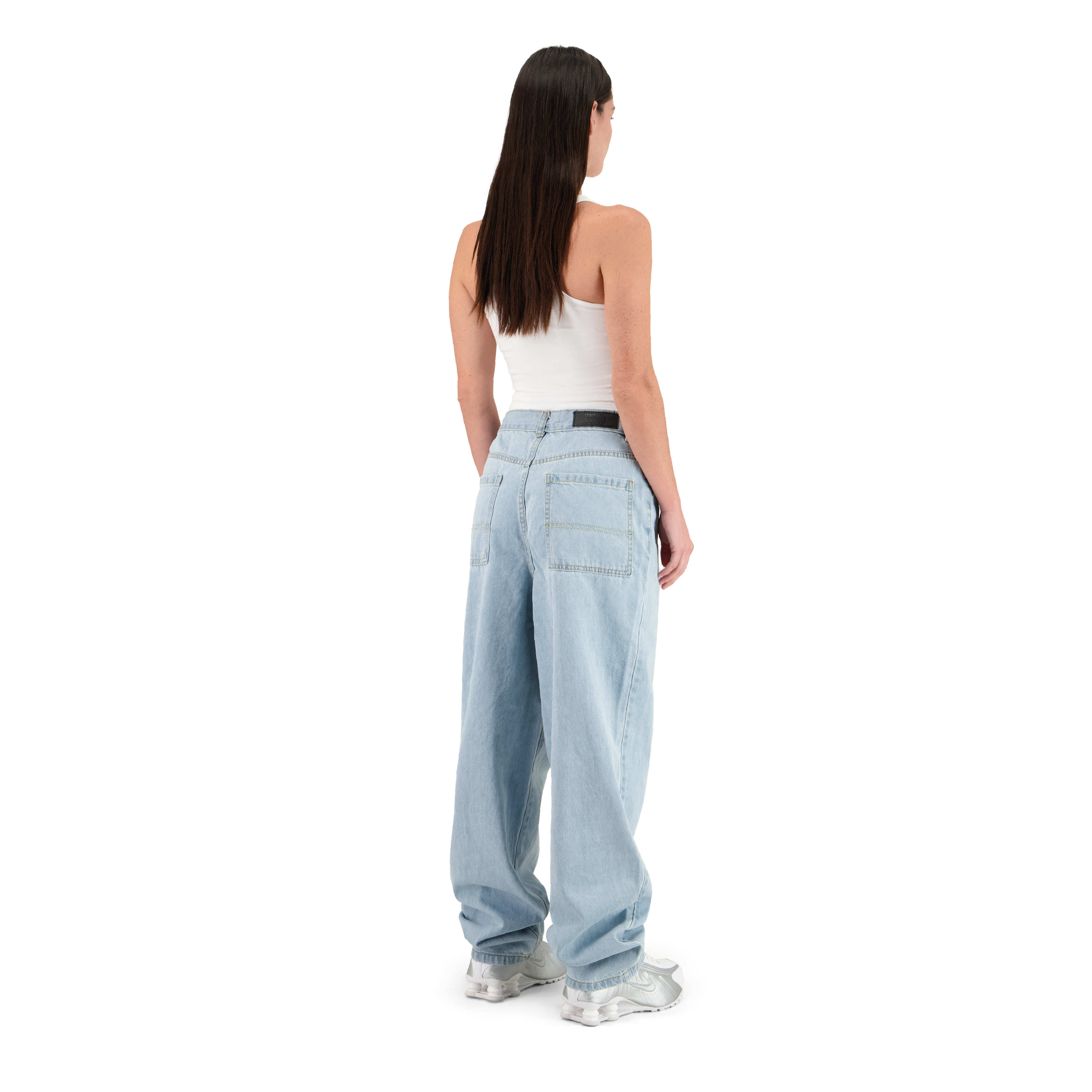 SET BAGGY JEANS PANTS LIGHT BLUE TANK TOP PREMIUM WHITE WOMEN