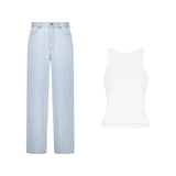 SET BAGGY JEANS PANTS LIGHT BLUE + TANK TOP PREMIUM