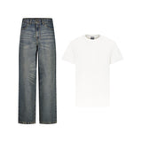 SET BAGGY JEANS PANTS + T-SHIRT WHITE