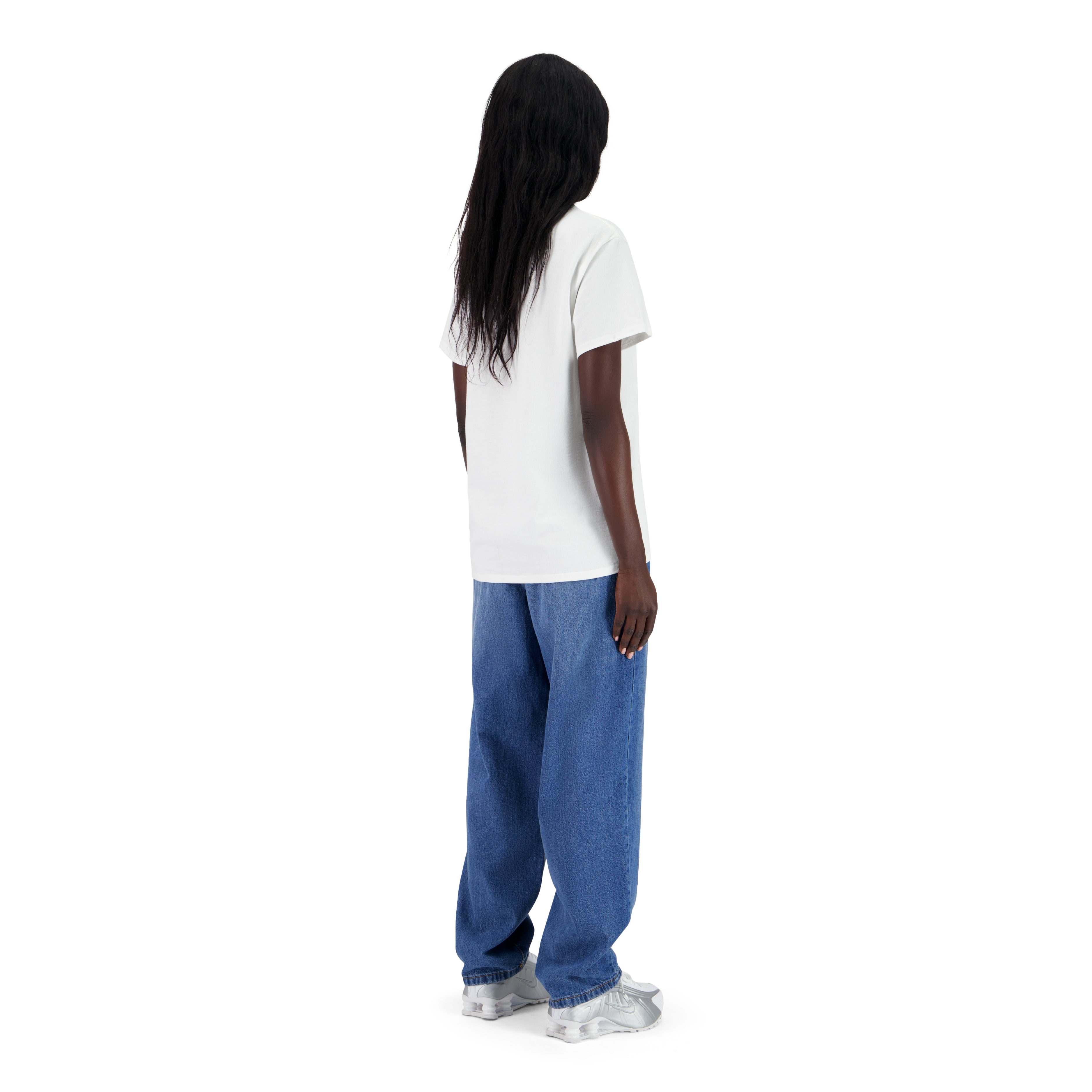 WOMEN'S BLUE BAGGY JEANS PANTS CLASSIC WHITE T-SHIRT SET – NORM-CORE