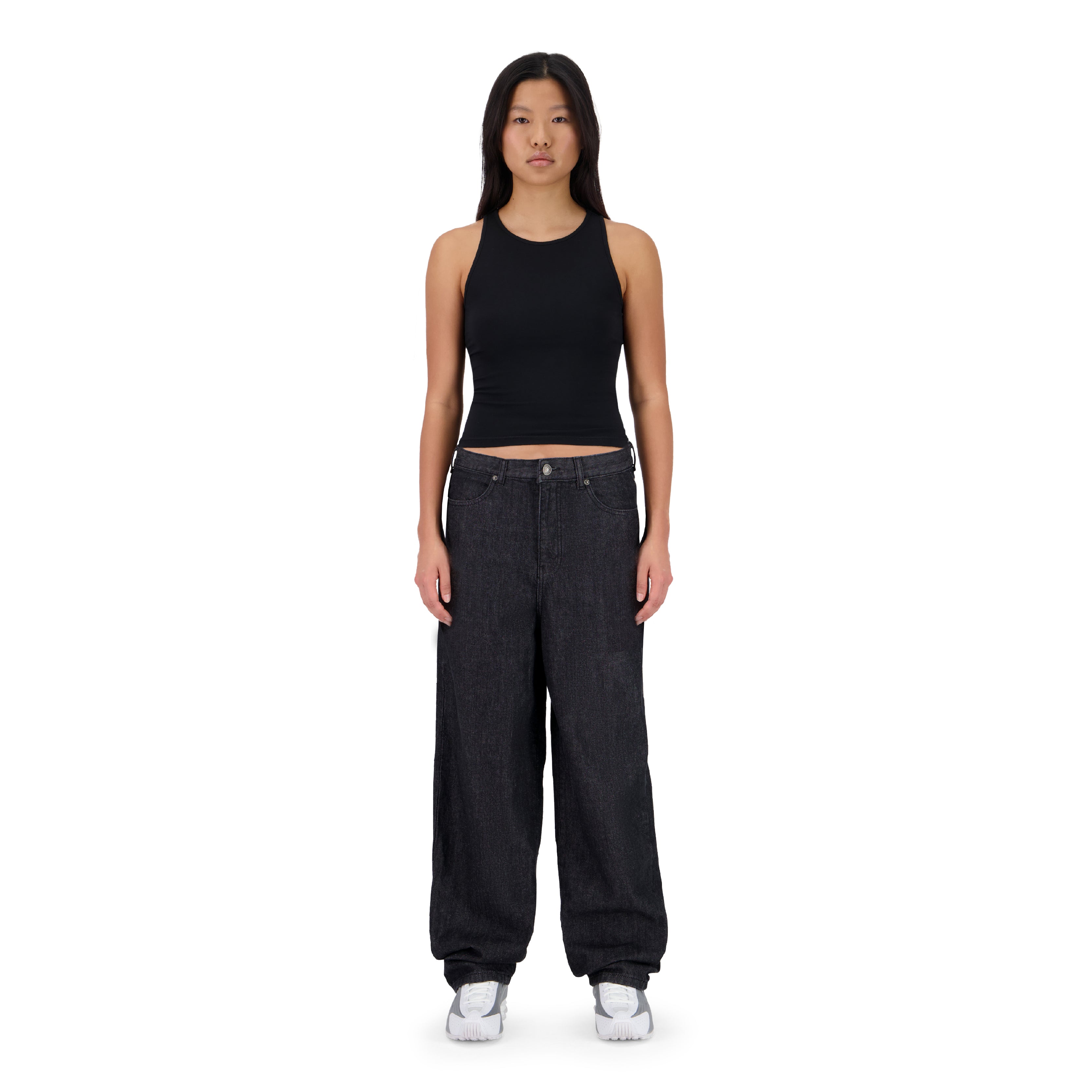 SET BAGGY JEANS PANTS BLACK TANK TOP PREMIUM BLACK WOMEN – NORM-CORE