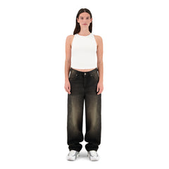 ENSEMBLE PANTALON JEANS BAGGY NOIR DÉLAVÉ SABLE + DÉBARDEUR PREMIUM
