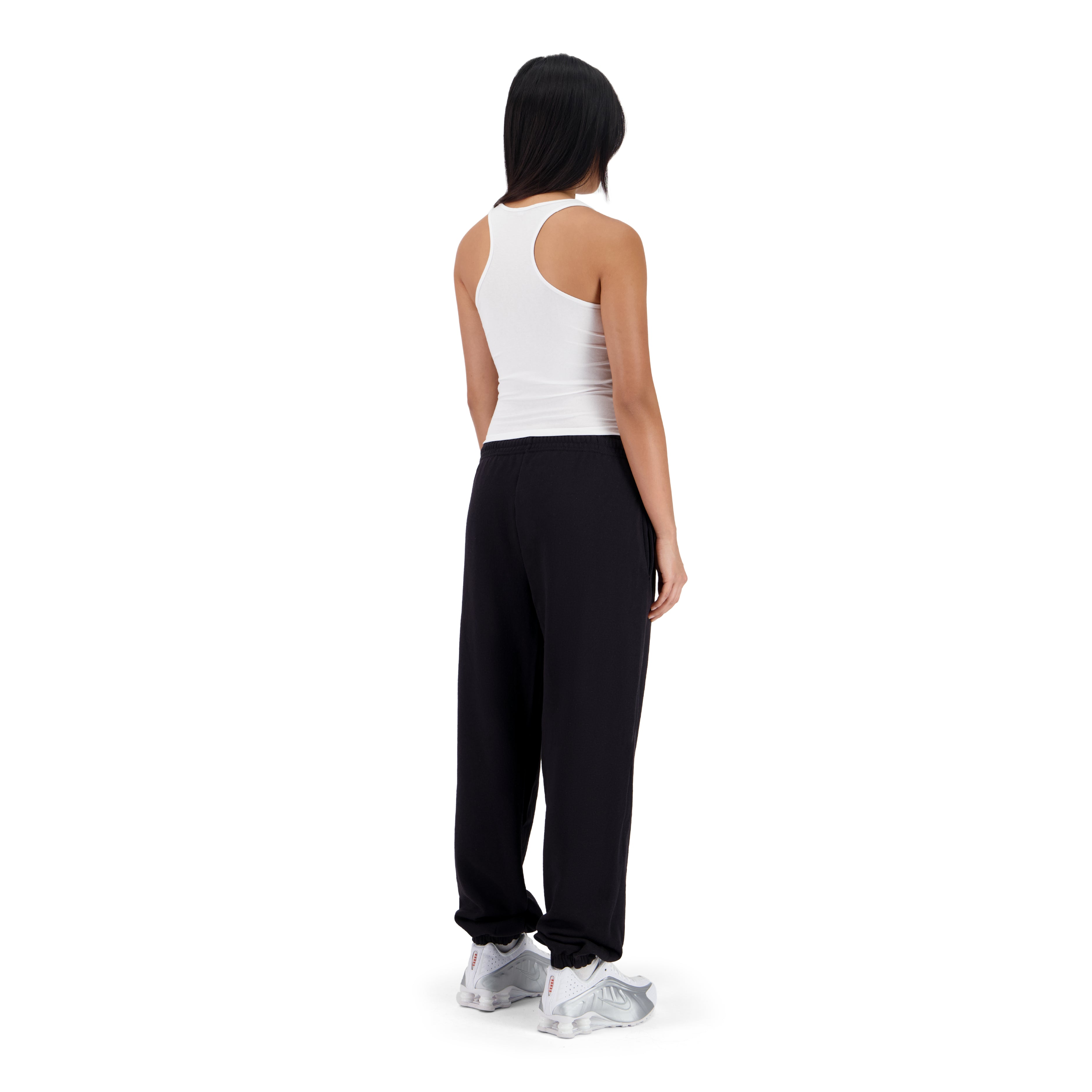 SET JOGGING PANTS PREMIUM BLACK TANK TOP PREMIUM WHITE WOMEN