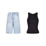 ENSEMBLE SHORT JEANS BAGGY BLEU CLAIR + DÉBARDEUR PREMIUM