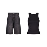 ENSEMBLE SHORT JEANS BAGGY NOIR + DÉBARDEUR PREMIUM