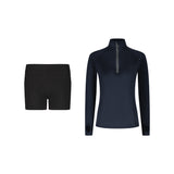 SET LEGGING-SHORTS SPORT SCHWARZ + LANGARM-SHIRT HALF-ZIP SPORT